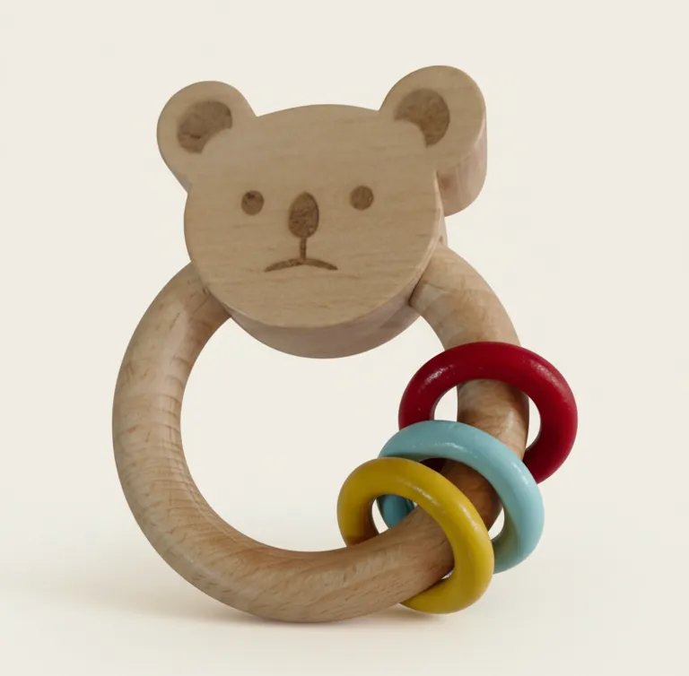 [10] Wooden Bear Face Rattle