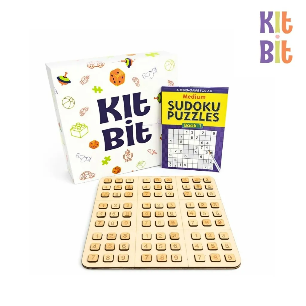KitBit 2-in-1 Sudoku & Tic-Tac-Toe Wooden Board Game, Wooden , Educational, 27 x 27 cm